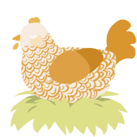 gilded feathers, a cream and orange chicken with a double-lace pattern