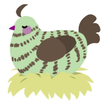 A gluppy and bark chicken with a bar pattern