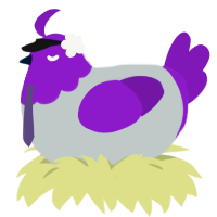 Defoko, a silver and violet chicken with a head pattern