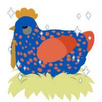 American explosive, a ultramarine and vermilion chicken with a speckle pattern