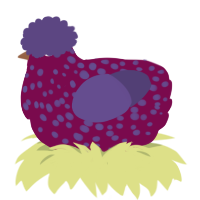 A wine and overcast chicken with a speckle pattern