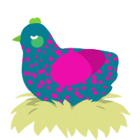 A sea and fuchsia chicken with a speckle pattern
