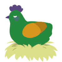 Laptop, a viridian and ochre chicken