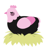 A sable and pink chicken with a head pattern