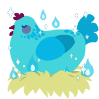 A aqua and cerulean chicken with a neck-speckle pattern