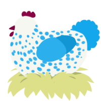 Wip, a white and sky chicken with a speckle pattern