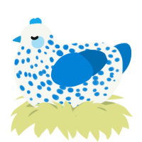 Permafrost, a white and sapphire chicken with a speckle pattern