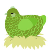 Avocado, a chartreuse and grass chicken with a lace pattern