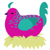 Fruit Gushers, a fuchsia and turquoise chicken with a half-lace pattern