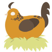 Squash, a orange and bark chicken with a neck-speckle pattern