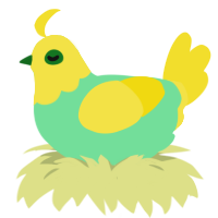 A spring and yellow chicken with a head pattern