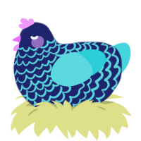 Seashell, a navy and aqua chicken with a lace pattern