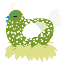 A chartreuse and white chicken with a speckle pattern