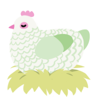 A white and gluppy chicken with a lace pattern