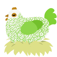 A white and grass chicken with a double-lace pattern