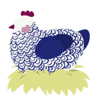 A white and navy chicken with a double-lace pattern