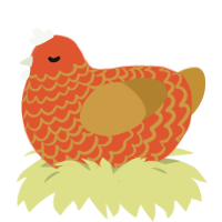 Pulmonary Artery, a vermilion and gold chicken with a lace pattern