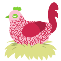 A rose and crimson chicken with a double-lace pattern