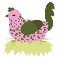 A pink and olive chicken with a speckle pattern