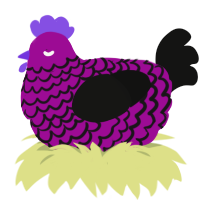 Mintaka, a plum and black chicken with a lace pattern
