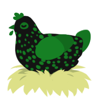 The Eye, a black and leaf chicken with a speckle pattern
