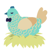 A aqua and beige chicken with a lace pattern
