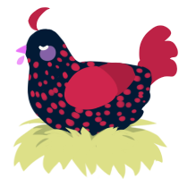A tumblr and crimson chicken with a speckle pattern