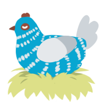 A cerulean and mist chicken with a bar pattern