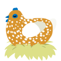 A orange and white chicken with a speckle pattern