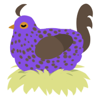 Tawny Port, a blurple and bark chicken with a speckle pattern