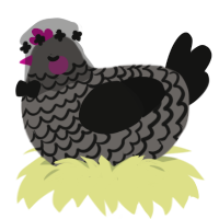 A grey and black chicken with a lace pattern