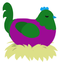 da joker, a plum and leaf chicken with a head pattern
