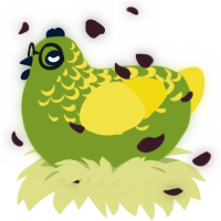 Apple, a chartreuse and yellow chicken with a half-lace pattern
