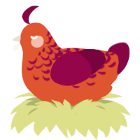 A vermilion and maroon chicken with a half-lace pattern