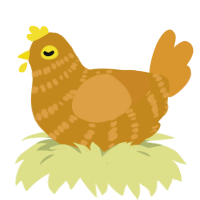wicker, a ochre and orange chicken with a bar pattern