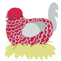 A crimson and silver chicken with a lace pattern