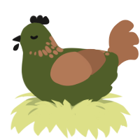 ひよこ豆, a olive and brown chicken with a neck-speckle pattern