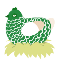 A viridian and cream chicken with a lace pattern