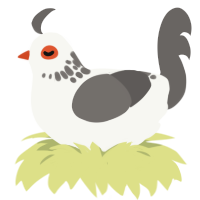 A white and grey chicken with a neck-speckle pattern