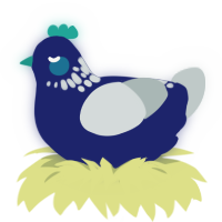 Luna, a navy and silver chicken with a neck-speckle pattern