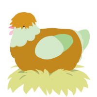 A ochre and gluppy chicken with a head pattern