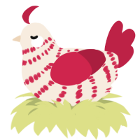Crimson, a cream and crimson chicken with a bar pattern