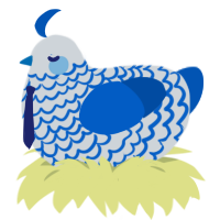 Kettle, a mist and ultramarine chicken with a lace pattern