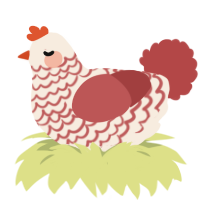 Pending- lampreii, a cream and red chicken with a lace pattern