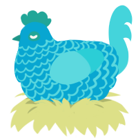 Uranus, a cerulean and aqua chicken with a lace pattern