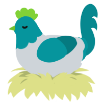 A mist and teal chicken with a head pattern