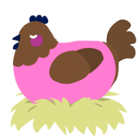 A pink and bark chicken with a head pattern