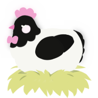 A white and black chicken with a head pattern