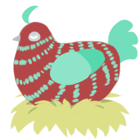 bad aesthetic, a red and mint chicken with a bar pattern