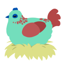 A mint and red chicken with a neck-speckle pattern